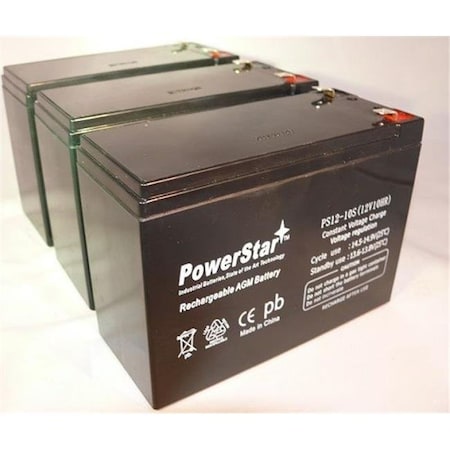 Batteryjack PowerStar PS12-10-3Pack01 12V; 10Ah Schwinn ST1000; ST-1000 Stealth Scooter Battery PS12-10-3Pack01